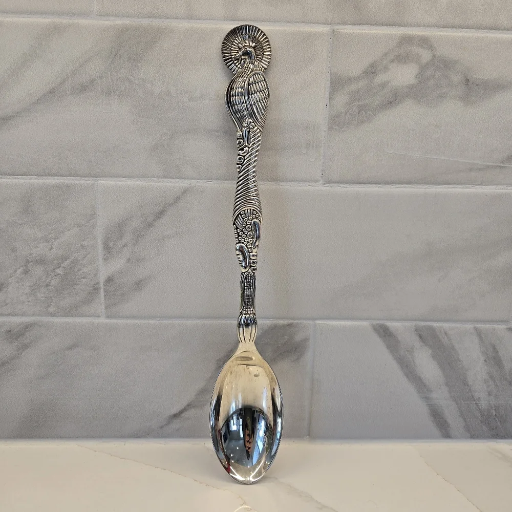 LARGE VINTAGE BEAUTIFUL BIRD SILVER PLATED‎ SERVING SPOON